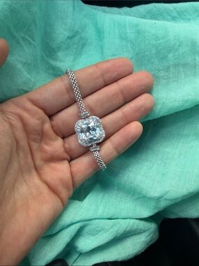 Silver-Tone Cushion Crystal Bracelet - Clear Sparkle